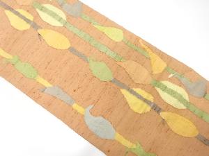 手織り紬　枝葉模様織り出し袋帯